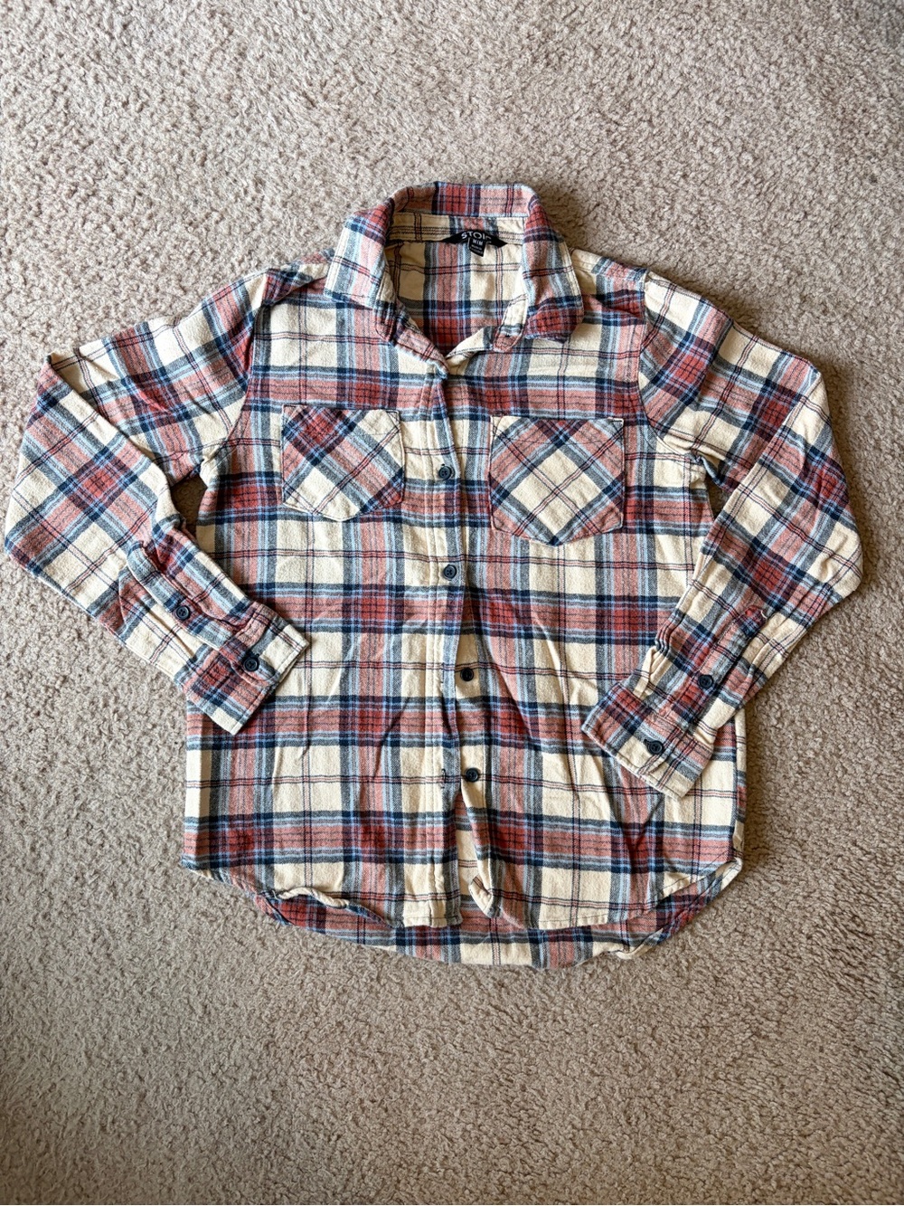 100% Cotton Stoic Orange and Blue Plaid Flannel